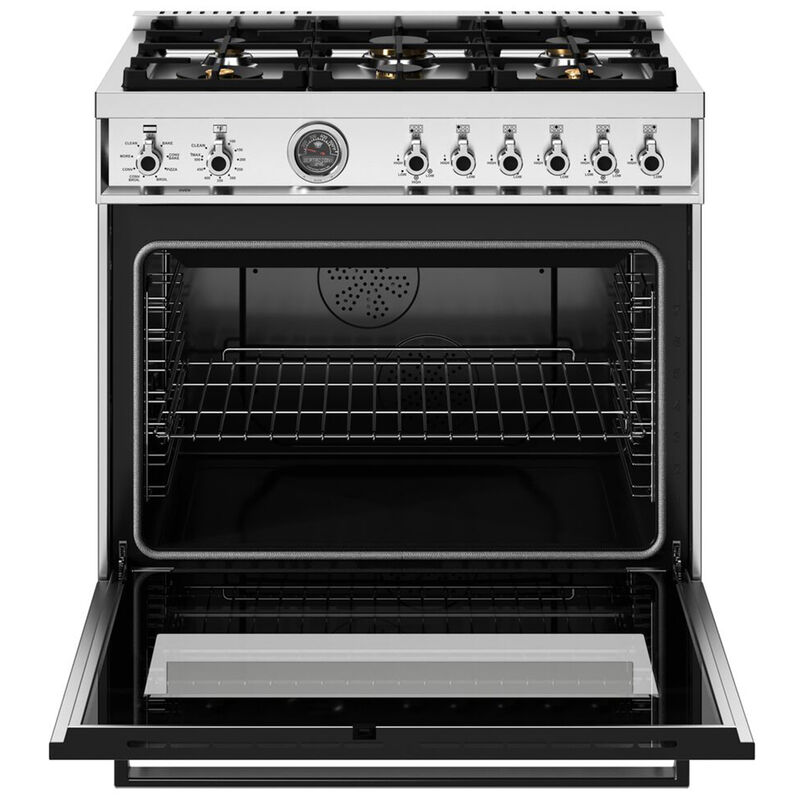 Bertazzoni Professional Series 36 in. 5.7 cu. ft. Air Fry Convection Oven Freestanding LP Gas Dual Fuel Range with 6 Sealed Burners & Griddle - Stainless Steel, , hires
