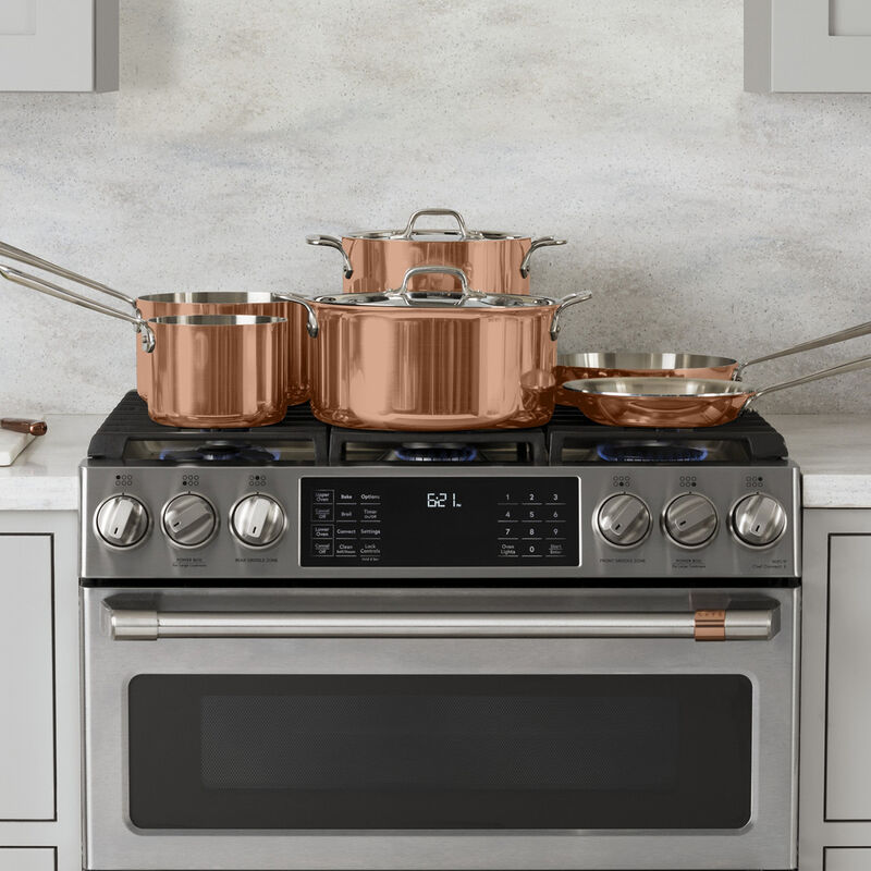 Cafe 30 in. 6.7 cu. ft. Smart Air Fry True European Convection Double Oven Slide-In Gas Range with 6 Sealed Burners & Griddle - Stainless Steel, Stainless Steel, hires