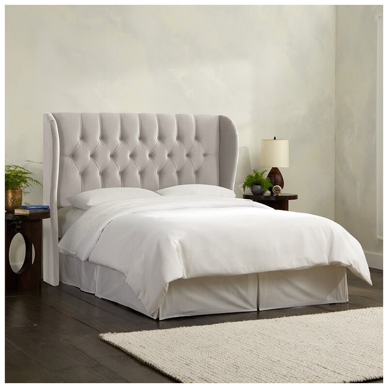 Skyline Furniture Tufted Wingback Velvet Fabric Upholstered California King Size Bed - Buckwheat, Buckwheat, hires