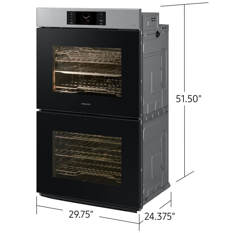 Samsung Bespoke 30 in. 10.2 cu. ft. Smart Top Control SteamElectric Double Wall Oven with Dual Convection - Stainless Steel, , hires