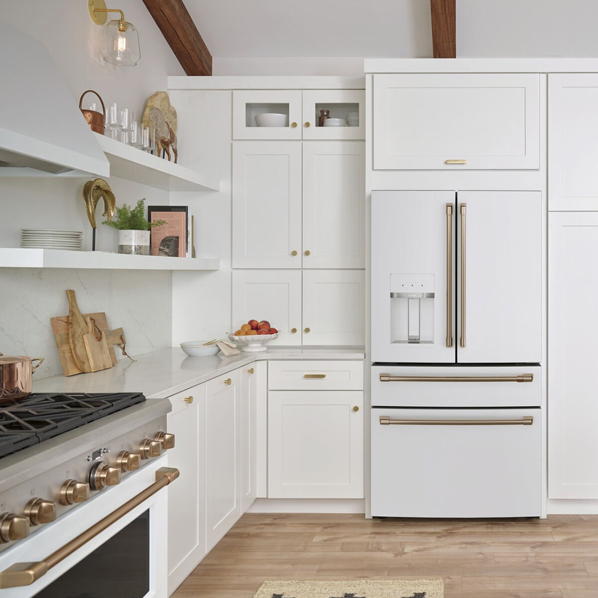 Cafe 36 in. 27.6 cu. ft. Smart 4 Door French Door Refrigerator with External Filtered Ice Water Dispenser Matte White P.C. Richard Son