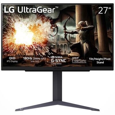 27" UltraGear QHD 200Hz 1ms G-Sync Compatible IPS Gaming Monitor - Black | 27GS75Q-B