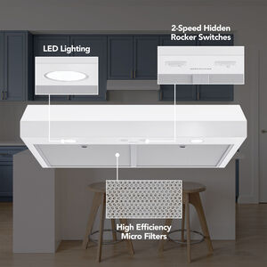 Broan Glacier GLA1 Series 36 in. Convertible Standard Style Range Hood with 350 CFM, 2 Fan Speeds & 2 LED Lights - White, , hires