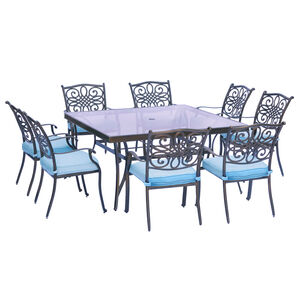 Hanover Traditions 9-Piece Square Glass-Top Dining Set-Blue, , hires