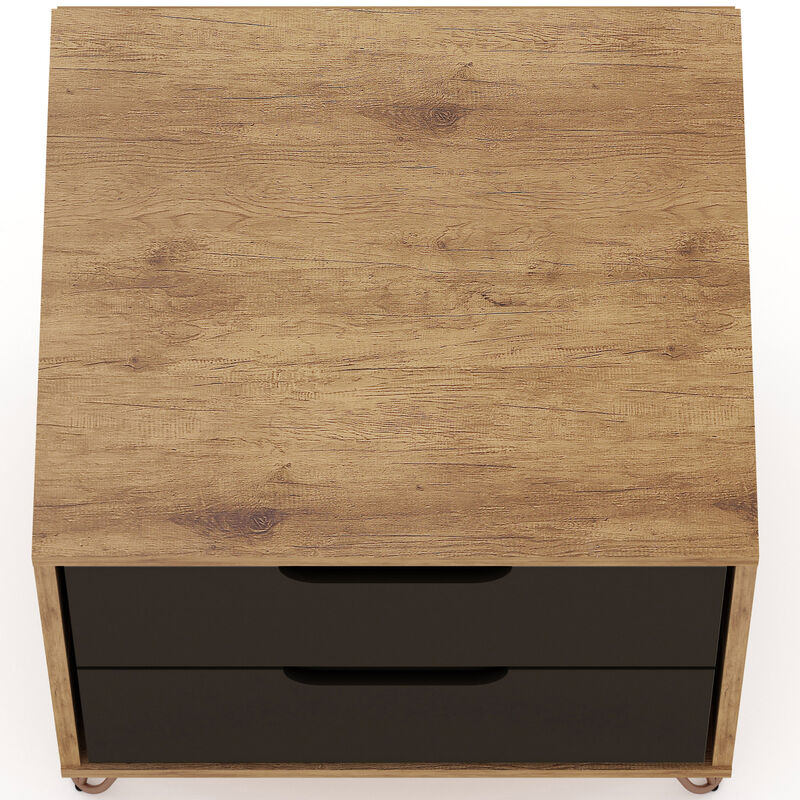 Manhattan Comfort Rockefeller Mid-Century Modern 2-Drawer Nightstand - Textured Gray, Gray, hires