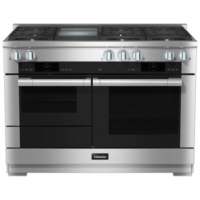 Miele 48 in. 5.0 cu. ft. Smart Convection Double Oven Freestanding Dual Fuel Range with 6 Sealed Burners & Griddle - Clean Touch Steel | HR1956-3DFGD