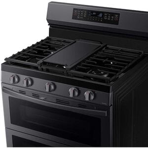 Samsung 30 in. 6 cu. ft. Smart Air Fry True European Convection Double Oven Gas Range with 5 Sealed Burners & Griddle - Black Stainless, Black Stainless, hires