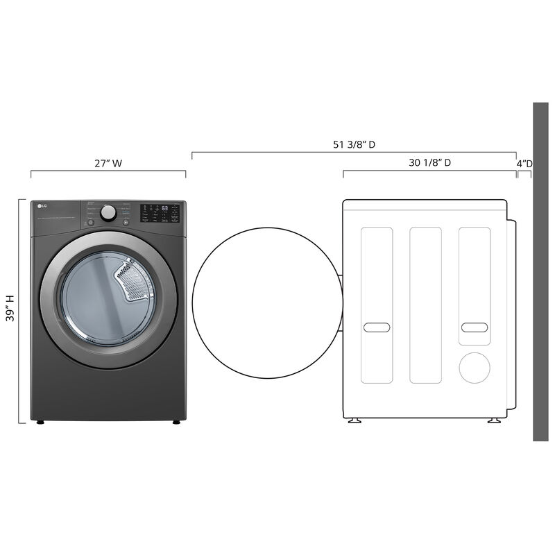 LG 27 in. 7.4 cu. ft. Stackable Gas Dryer with FlowSense Duct Clogging Indicator & Sensor Dry - Middle Black, Black, hires