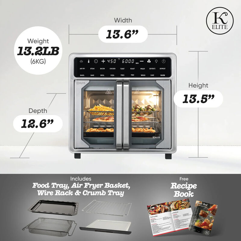 Kitchen Elite 16 Quart French Door Air Fryer Oven Countertop Convection Cooker with LED Display - Stainless Steel, , hires