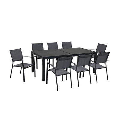 Hanover Naples 9-Piece 118" Rectangle Cast Top Dining Set with Stackable Chairs - Gray | NAPLESDN9PCG