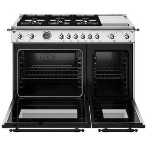 Bertazzoni Heritage Series 48 in. 7.0 cu. ft. Air-Fry Dual Convection Double Oven Dual Fuel Range with 6 Sealed Burners & Griddle - Stainless Steel, , hires