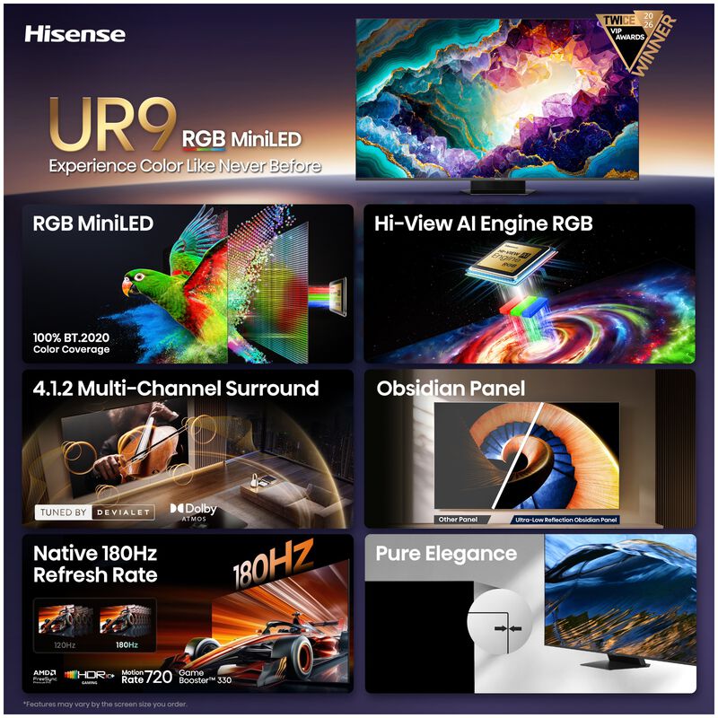 Hisense - 75" Class UR9 Series RGB Mini LED 4K UHD Smart Google TV, , hires
