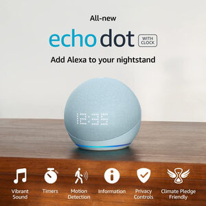 Amazon - Echo Dot with Clock (5th Gen, 2022 Release) Smart Speaker with Alexa - Cloud Blue, , hires