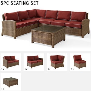 Crosley Bradenton 5 Piece Wicker Outdoor Sectional - Sangria, , hires