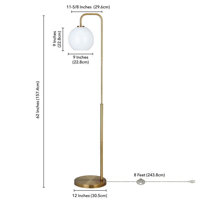 Hudson & Canal Harrison Brass Arc Floor Lamp with White Milk Glass Shade, , hires