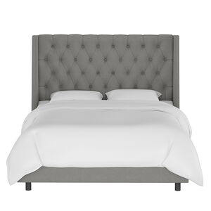 Skyline King Nail Button Tufted Wingback Bed in Linen - Grey, Grey, hires