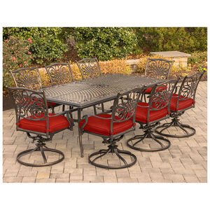 Hanover Traditions 9-Piece Dining Set in Red with 8 Swivel Rockers, , hires