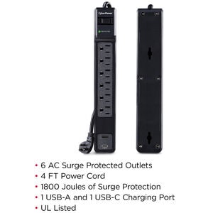 CyberPower P604UCBK Surge Protector - Black, , hires