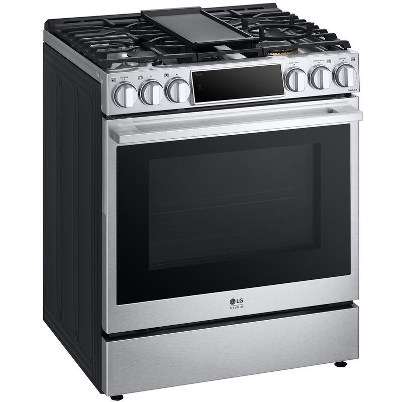LG Studio 30 in. 6.3 cu. ft. Smart Air Fry Convection Oven Slide-In Dual Fuel Range with 5 Radiant Burners, Griddle - Stainless Steel, , hires