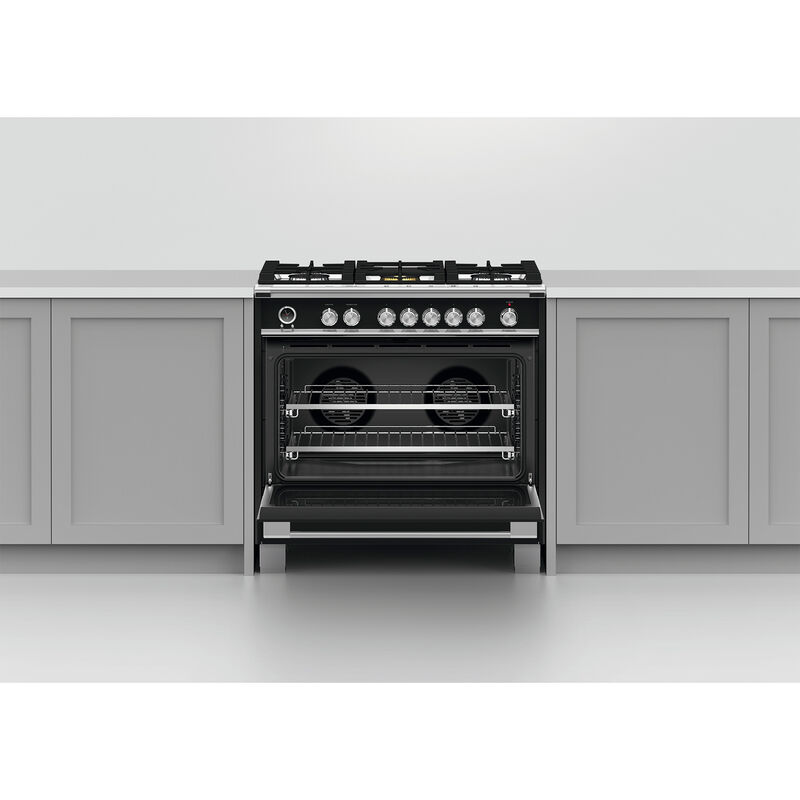 Fisher & Paykel Series 9 Classic 36 in. 4.9 cu. ft. True European Convection Dual Fuel Range with 5 Sealed Burners - Black, , hires