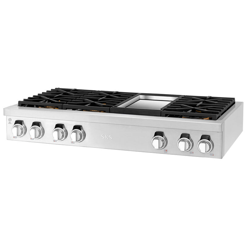 SKS 48 in. 6-Burner Smart Natural Gas Rangetop with Griddle, Simmer Burner & Power Burner - Stainless Steel, , hires