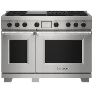 Wolf 48 in. 7.8 cu. ft. Smart Dual Convection Double Oven Dual Fuel Range with 4 Sealed Burners, Grill & Griddle - Stainless Steel, , hires