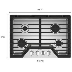 Whirlpool 30 in. 4-Burner Natural Gas Cooktop with EZ-2-Lift Hinged Cast-Iron Grates, Simmer & Power Burner - Stainless Steel, Stainless Steel, hires