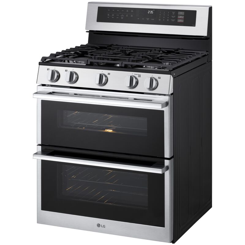 LG 30 in. 6.9 cu. ft. Smart Air-Fry True European Convection Double Oven Slide-In Gas Range with 5 Sealed Burners - Stainless Steel, , hires