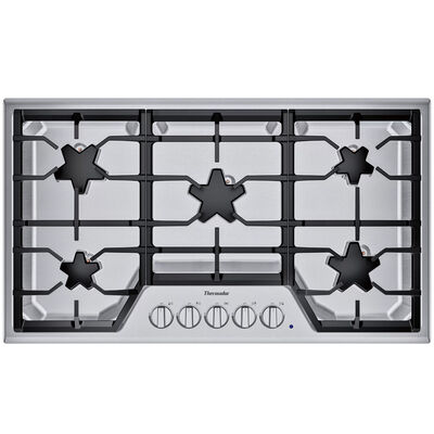 Thermador Masterpiece Series 36 in. 5-Burner Natural Gas Cooktop with Power Burner - Stainless Steel | SGS365TS