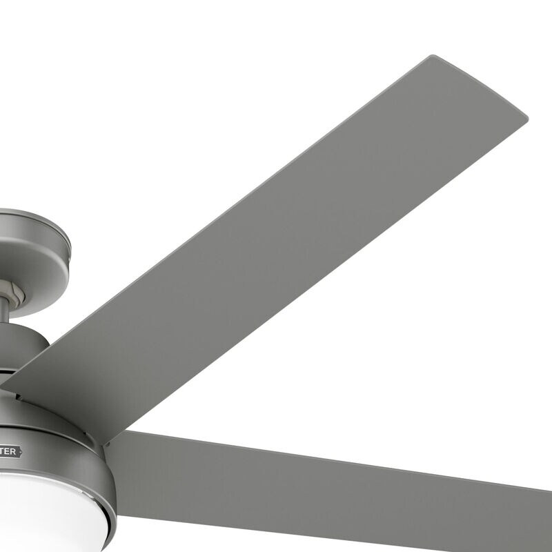 Hunter 60 inch Aerodyne Wi-Fi ENERGY STAR Ceiling Fan with LED Light Kit and Handheld Remote - Matte Silver, Silver, hires