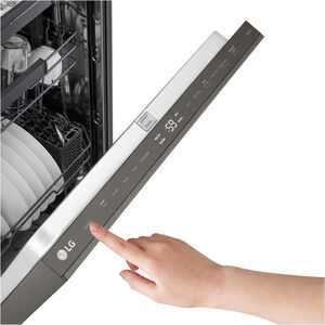 LG 24 in. Top Control Flush-Mount Smart Dishwasher with 46 dBA Sound level, 3rd-Rack, Dynamic Heat Dry with AutoVent Dry & Pocket Handle - Black Stainless Steel, , hires
