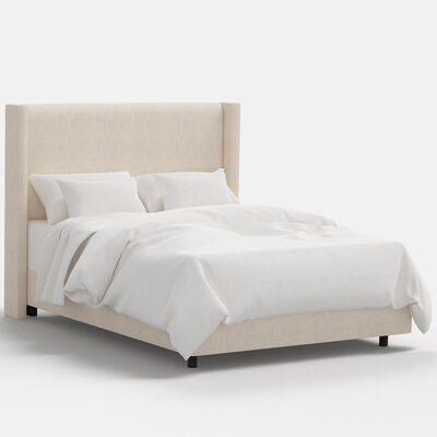 Skyline Furniture Linen Fabric Upholstered Full Size Wingback Bed - Talc | 501BEDLNNTLC