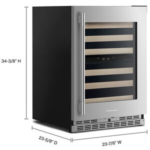 KitchenAid 24 in. Undercounter Right Hinged Wine Cooler with Wood Racks, Dual Temperature Zone(s) & 46-Bottle Capacity - Stainless Steel with Printshield Finish, , hires