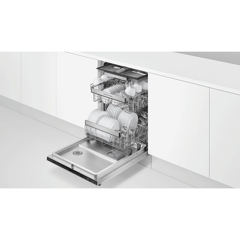 Fisher & Paykel Series 9 24 in. Top Control Flush-Mount Smart Dishwasher with 42 dBa Sound Level, 3rd-Rack & Pocket Handle - Stainless Steel, , hires
