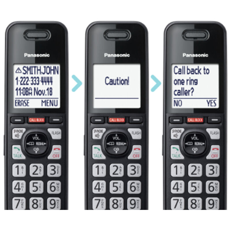 Panasonic Cordless Phone with Advanced Call Block, One-Ring Scam Alert, and 2-Way Recording with Answering Machine, 4 Handsets - Black, , hires
