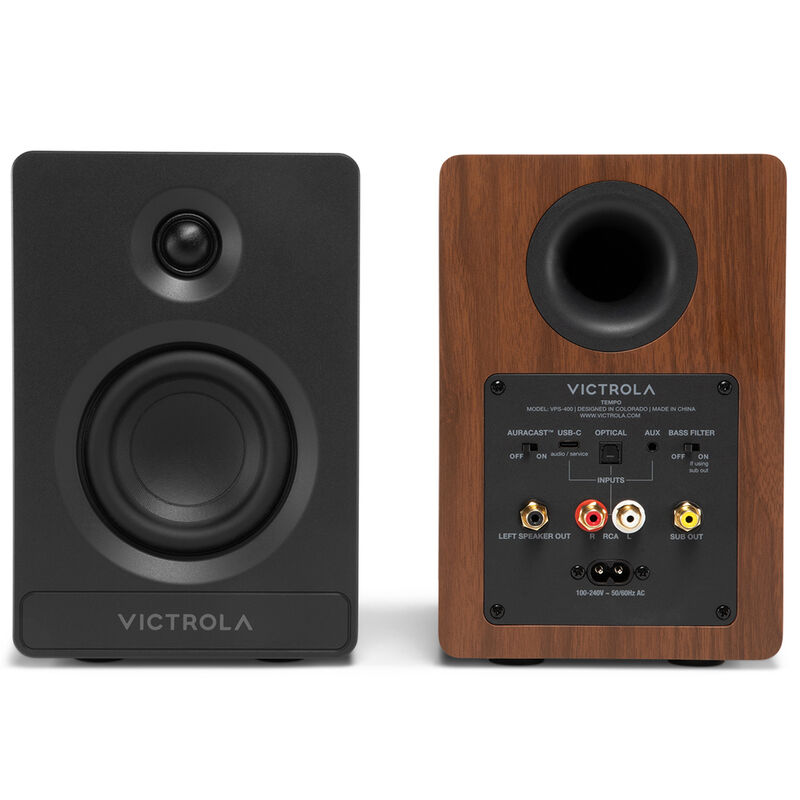 Victrola Tempo Bluetooth Bookshelf Speakers - Walnut, , hires