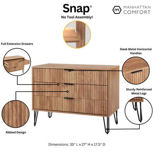 Manhattan Comfort DUMBO Modern 3-Drawer Dresser - Golden Brown, Golden Brown, hires