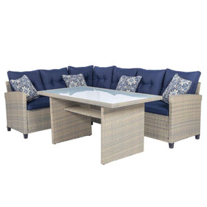 Mod Amelia 3-Piece Sectional Deep Seating Set With Chow Table - Navy, , hires