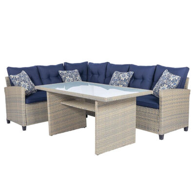 Mod Amelia 3-Piece Sectional Deep Seating Set With Chow Table - Navy | AML3PC-NVY