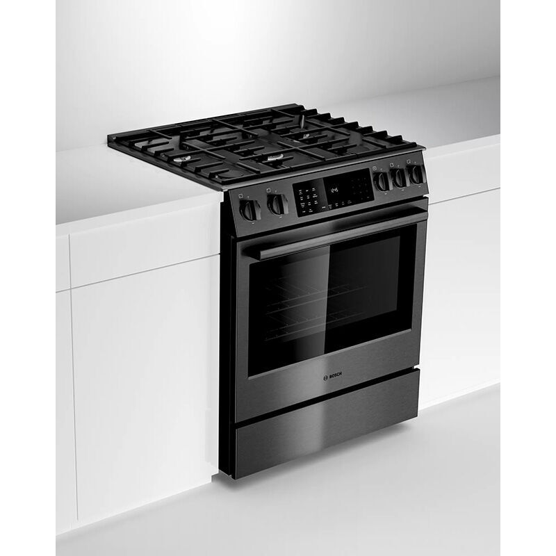 Bosch 800 Series 30 in. 4.8 cu. ft. Standard Convection Slide-In Gas Range with 5 Sealed Burners - Black Stainless Steel, , hires