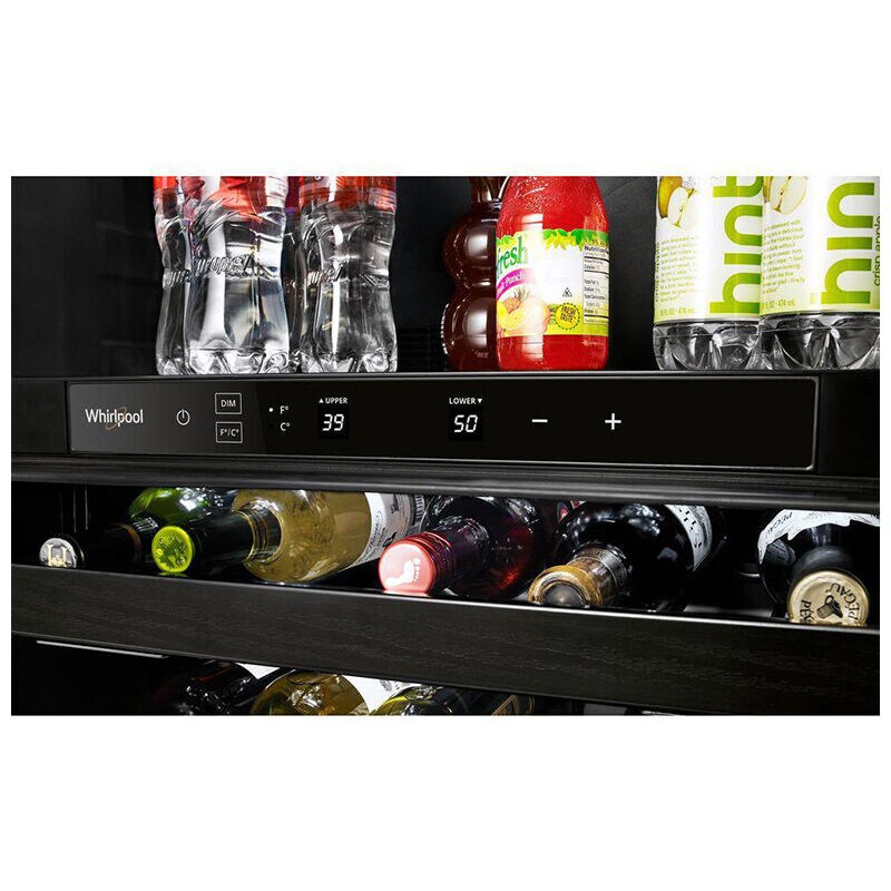 Whirlpool 24 in. 5.2 cu. ft. Built-In/Freestanding Beverage Center with 14 Bottle Wine Storage, Dual Zones & Digital Control - Stainless Steel, , hires
