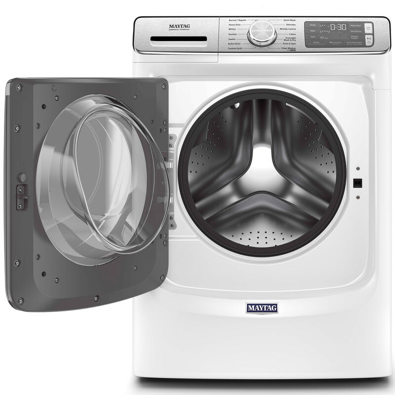 Maytag 27 in. 5.0 cu. ft. Smart Stackable Front Load Washer with Extra Power, 24-Hr Fresh Hold Option, Sanitize & Steam Wash Cycle - White, White, hires