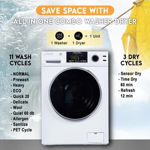 Equator 24 in. 1.9 cu. ft. Electric Front Load Vented/Ventless All-in-One Washer/Dryer Combo with Sanitize Cycle & Sensor Dry - White, White, hires