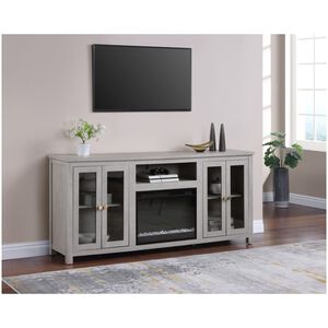 Lilola Ellington 70"W Light Gray Finish Fireplace TV Stand Console with Heater, LED Light, Cabinets, Shelves, , hires