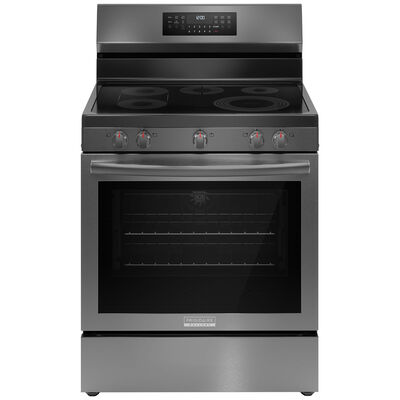 Frigidaire Gallery 30 in. 5.3 cu. ft. Air Fry Convection Oven Freestanding Electric Range with 5 Smoothtop Burners - Black Stainless Steel | GCRE3060BD