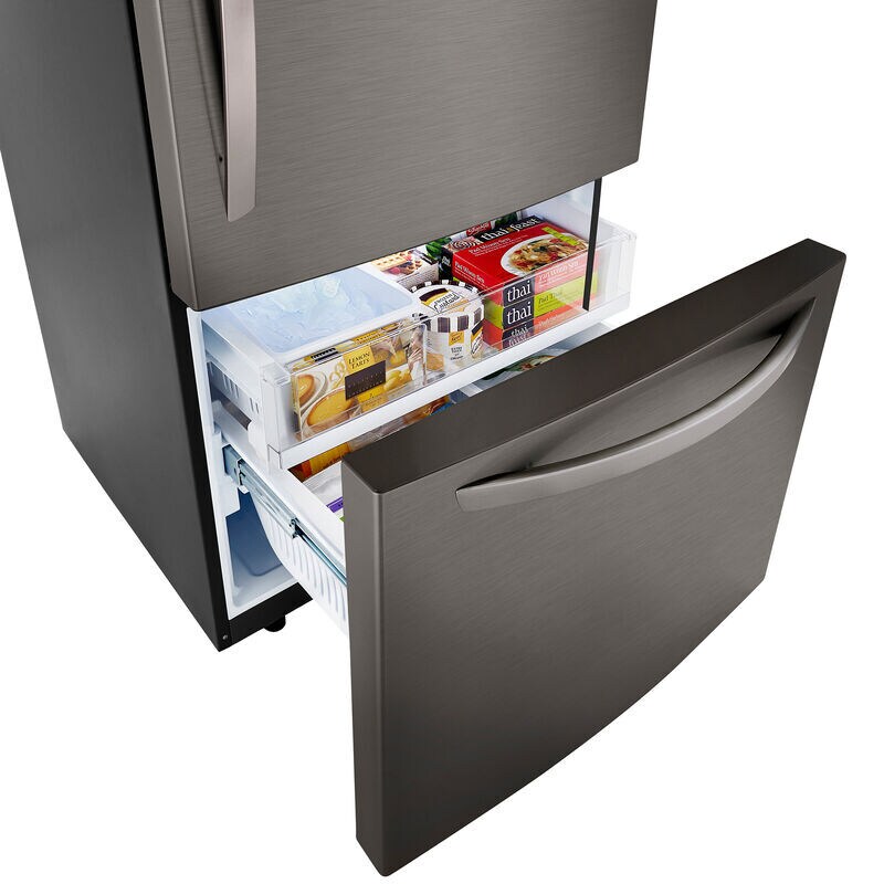 LG 33 in. 25.5 cu. ft. Bottom Freezer Refrigerator with Ice Maker - PrintProof Black Stainless Steel, PrintProof Black Stainless Steel, hires