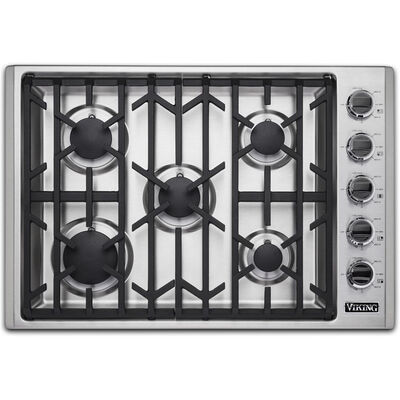 Viking 5 Series 30 in. 5-Burner Natural Gas Cooktop with Simmer Burner & Power Burner - Stainless Steel | VGSU53015BSS