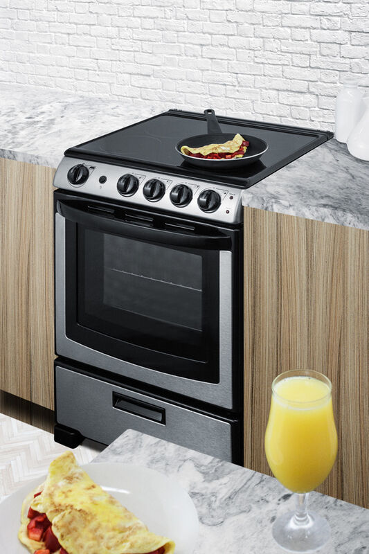 Summit White Pearl Series 24 in. 2.9 cu. ft. Oven Slide-In Electric Range with 4 Smoothtop Burners - Stainless Steel, , hires