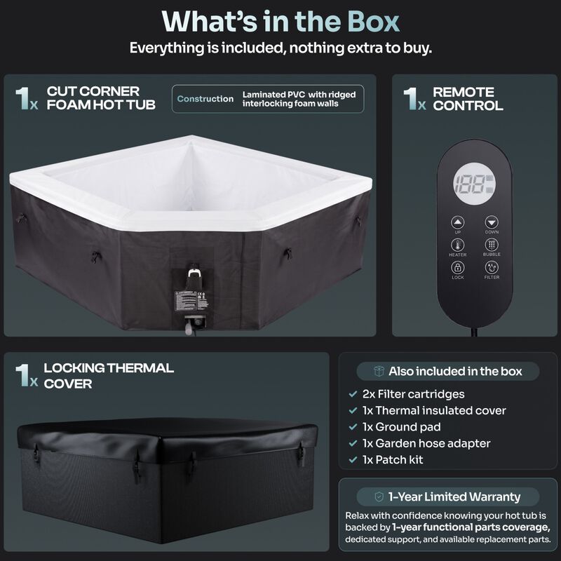 EZLIFE Cabo 4-5 Person Corner Cut Eco Foam Hot Tub, , hires