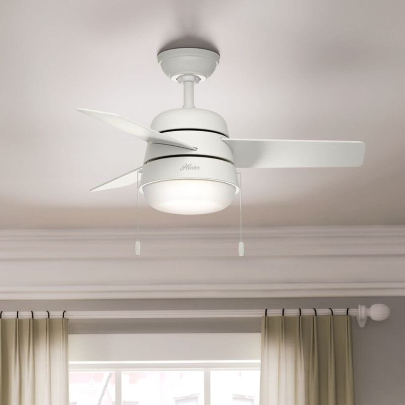 Hunter 36 inch Aker Ceiling Fan with LED Light Kit and Pull Chain - White, , hires